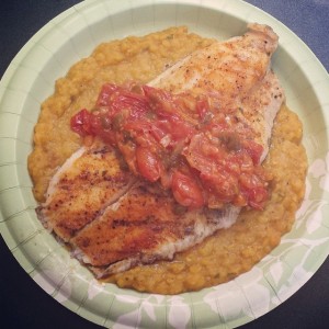 Grilled Catfish with Tomato Relish on Tarragon Lentils